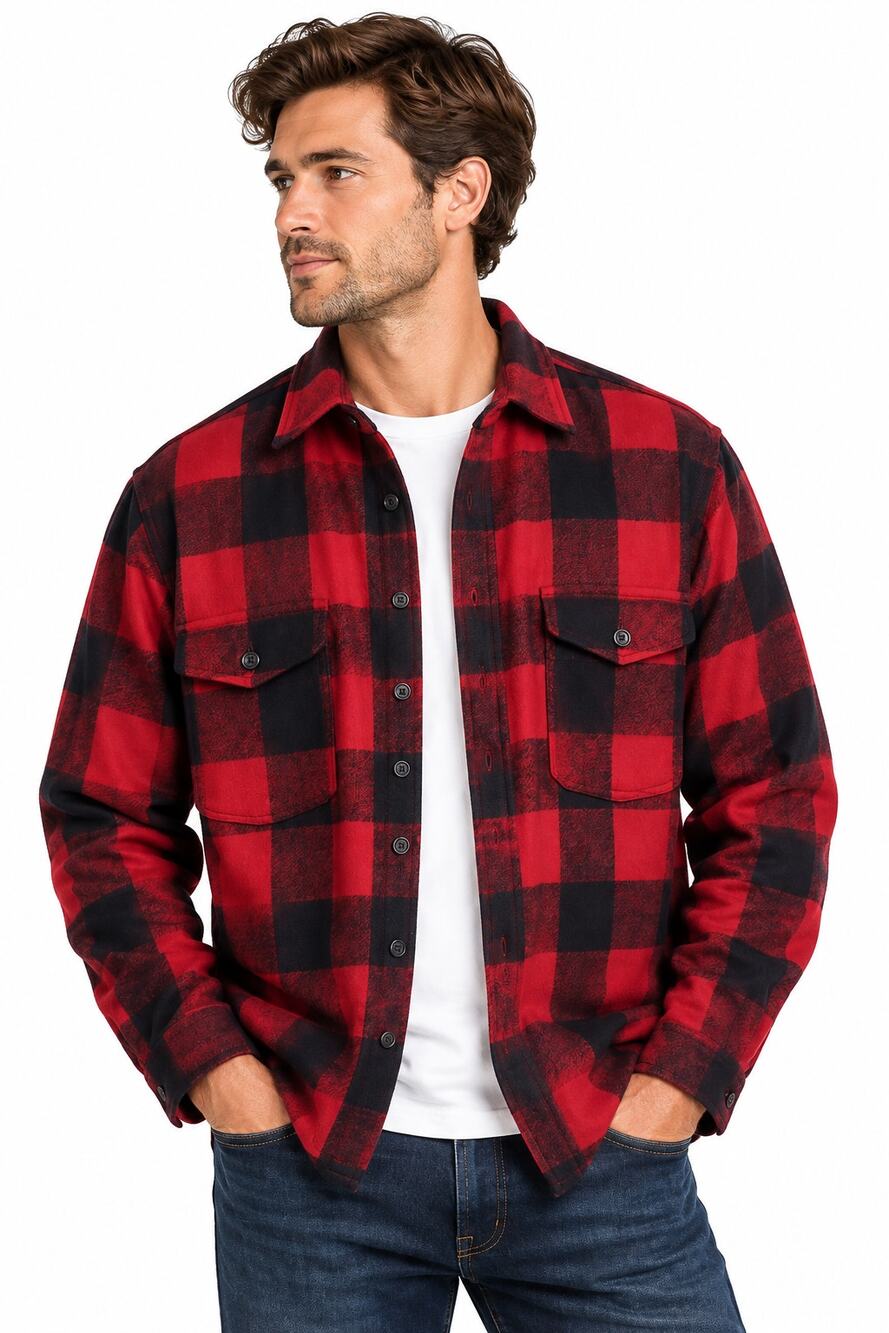Pendleton Outdoorsman Men’s S Red Black Buffalo Plaid Virgin Wool Shirt Jacket